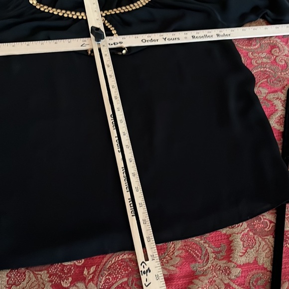 Micheal Kors size XL black semi sheer pheasant top long sleeve gold studs - Picture 8 of 13